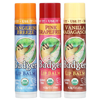 Badger Company подарочный набор бальзамов для губ, красная упаковка, 3 штуки по 4,2 г (0,15 унции) каждый