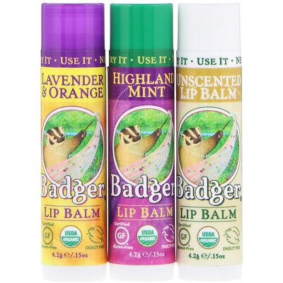 Badger Company 唇膏禮品套裝,綠盒,3包,.15盎司(4.2克)