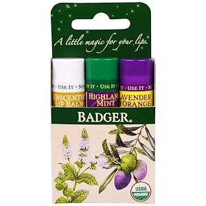 Badger Company, Подарочный набор бальзамов для губ, зеленая коробка, набор из 3 шт. по 0,15 унции (4,2 г)