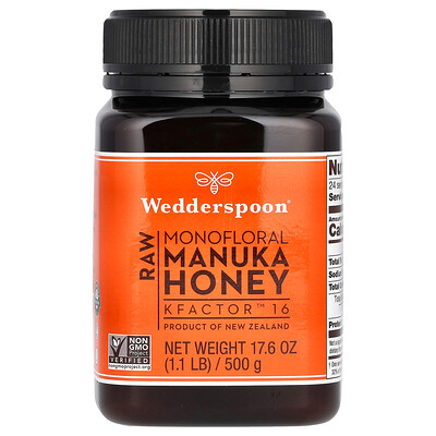Wedderspoon  Raw Monofloral Manuka Honey  KFactor 16  1.1 lb (500 g)