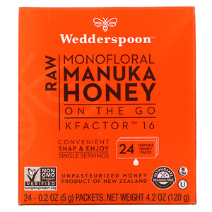 Отзывы о Веддерспун, Raw Monofloral Manuka Honey On The Go, KFactor 16, 24 Packs, 0.2 oz (5 g) Each
