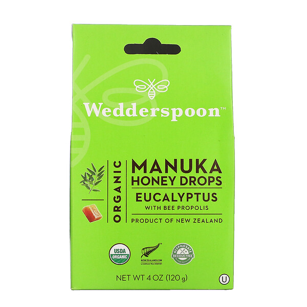 Wedderspoon, Organic Manuka Honey Drops, Eucalyptus with Bee Propolis, 4 oz (120 g)