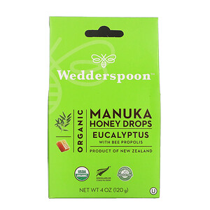 Отзывы о Веддерспун, Organic Manuka Honey Drops, Eucalyptus with Bee Propolis, 4 oz (120 g)
