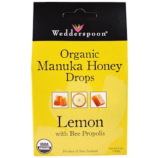 Wedderspoon, Organic Manuka Honey Drops, Lemon With Bee Propolis, 4 oz (120 g)