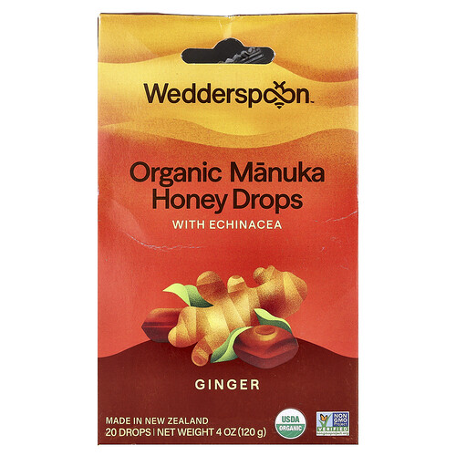 Wedderspoon, Organic Manuka Honey Drops with Echinacea, Ginger, 20 Drops, 4 oz (120 g)