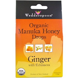 Wedderspoon, Organic Manuka Honey Drops, Ginger with Echinacea, 4 oz (120 g)