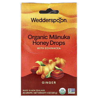 Wedderspoon, Organic Manuka Honey Drops with Echinacea, Ginger, 20 Drops, 4 oz (120 g)