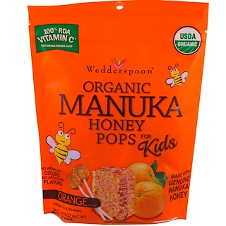 Wedderspoon, Organic Manuka Honey Pops for Kids, Orange, 24 Count, 4.15 oz