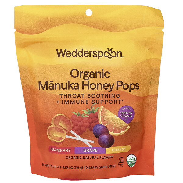 Wedderspoon Organic Manuka Honey Pops, Assorted, 24 Pops, 4.15 oz (118 g)