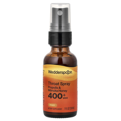 Wedderspoon, Spray para la garganta con miel de manuka y propóleo, Miel original, MGO +400, 30 ml (1 oz. líq.)