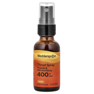 Wedderspoon, Spray para la garganta con miel de manuka y propóleo, Miel original, MGO +400, 30 ml (1 oz. líq.)