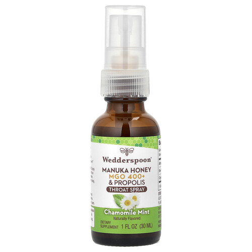 Wedderspoon Manuka Honey & Propolis Throat Spray Chamomile Mint MGO 400+ 1 fl oz (30 ml)