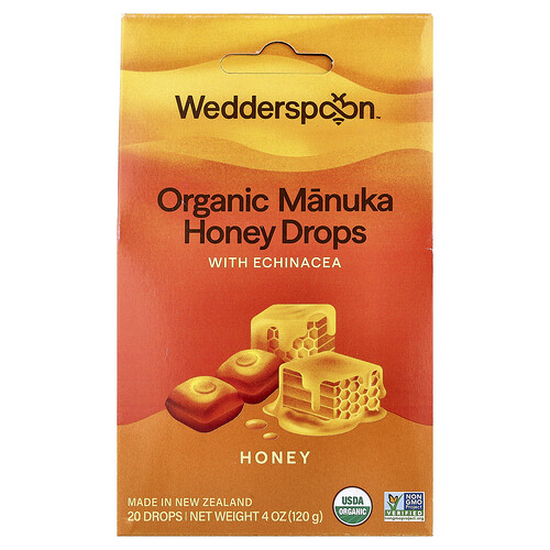 Wedderspoon Organic Manuka Honey Drops with Echinacea, Honey, 20 Drops, 4 oz (120 g)
