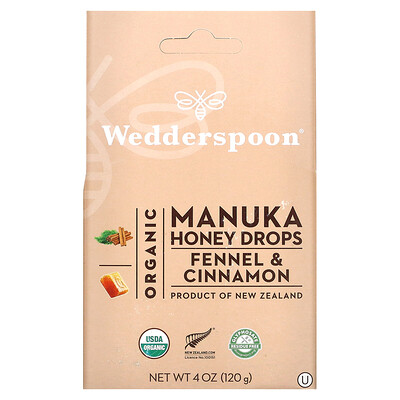 

Wedderspoon, Organic Manuka Honey Drops, Fennel & Cinnamon, 4 oz (120 g)