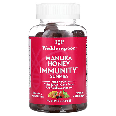 Wedderspoon Manuka Honey, жевательные мармеладки для иммунитета, ягодные, 90 жевательных таблеток