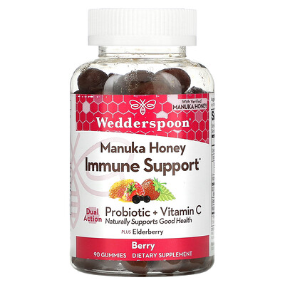 Wedderspoon жевательные таблетки для поддержки иммунитета с медом манука вкус ягод 90 жевательных таблеток