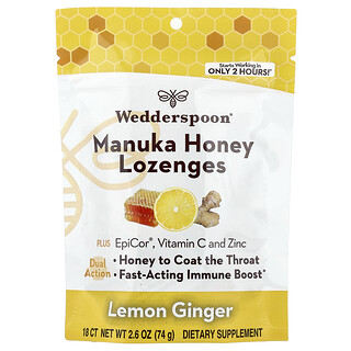 Wedderspoon, Lozenges Madu Manuka, Halia Lemon, 18 Bilangan, 2.6 oz (74 g)