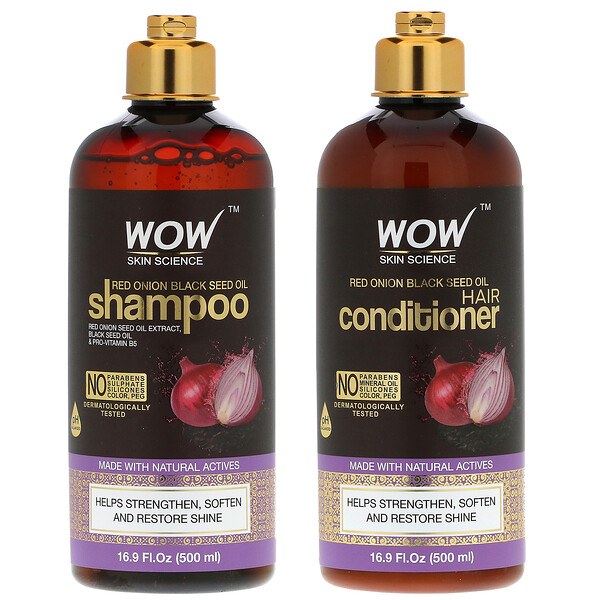 Wow Skin Science‏, שמפו ומרכך בצל אדום ושמן קצח, סט של 2 יחידות