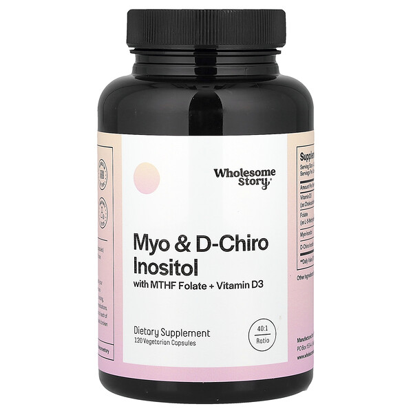 Wholesome Story Myo & D-Chiro Inositol with MTHF Folate + Vitamin D3, 120 Vegetarian Capsules
