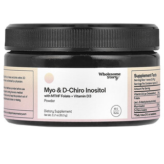 Wholesome Story, Mioinositol y D-quiroinositol con MTHF, folato y vitamina D3 en polvo, 61,5 g (2,17 oz)