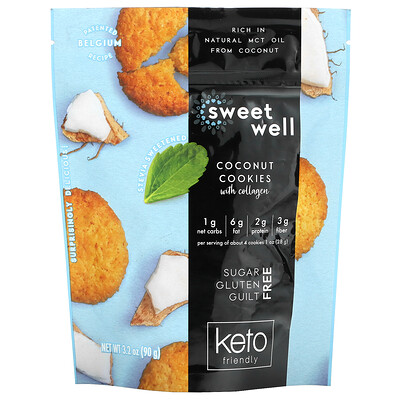 

Sweetwell, Keto Cookies, with Collagen, Coconut, 3.2 oz (90 g)