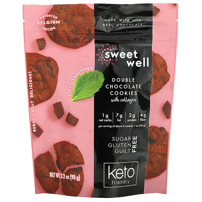 Sweetwell Keto Cookies with Collagen Double Chocolate 3.2 oz (90 g)