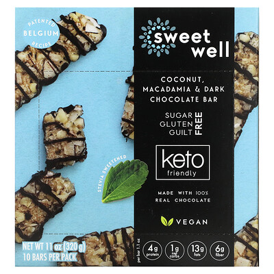 Sweetwell Keto Bar кокос макадамия и темный шоколад 10 батончиков по 32 г (1 1 унции)