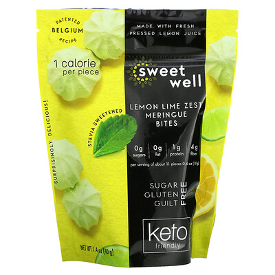 Sweetwell Keto Bites, безе с цедрой лимона и лайма, 40 г (1,4 унции)
