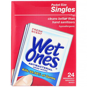 Отзывы о Wet Ones, Antibacterial, Hand Wipes, Fresh Scent, 24 Individually Wrapped Wipes