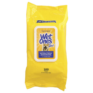 Wet Ones, 베이킹소다 함유 안티박테리아 데오드라이징 티슈, 반려견용, 트로피컬 스플래시, 100매