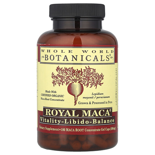 Whole World Botanicals Royal Maca®, 500 mg, 180 Gel Caps