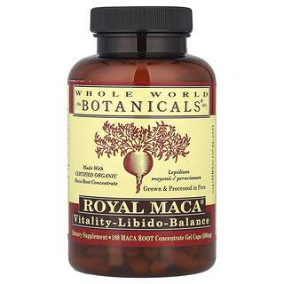 Whole World Botanicals, Royal Maca®, 500 mg, 180 cápsulas de gel
