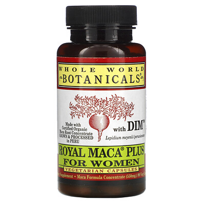 Whole World Botanicals Royal Maca® Plus For Women, премиальная мака для женщин, 500 мг, 90 вегетарианских капсул
