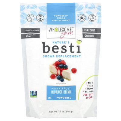 Wholesome Yum  Nature's Besti  Powdered Sugar Replacement  Monk Fruit Allulose Blend  12 oz (340 g)