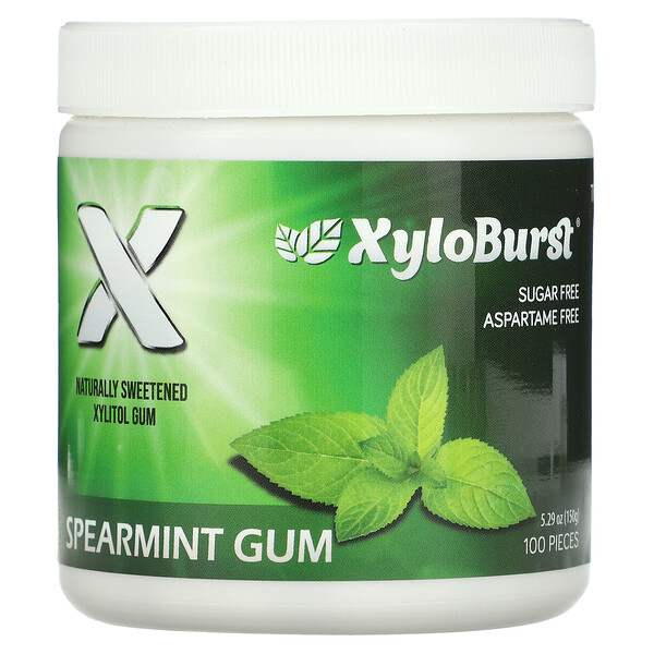 Xyloburst, Xylitol Chewing Gum, Spearmint, 5.29 oz (150 g), 100 Pieces