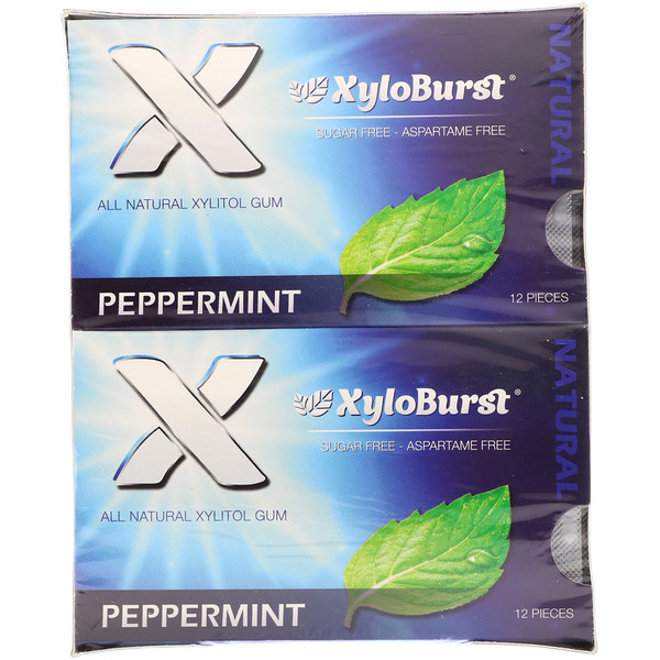 Xyloburst, All Natural Xylitol Gum, Peppermint, 12 Packs, 12 Pieces per