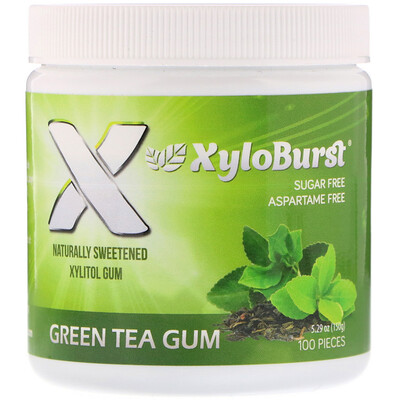 Xyloburst Жевательная резинка с ксилитом, зеленый чай, 100 штук, 5,29 унц. (150 г)