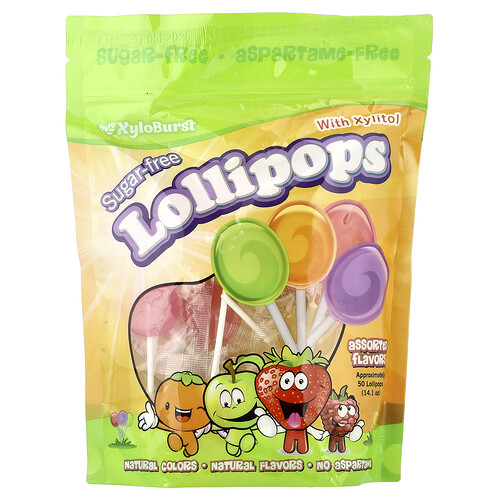 Xyloburst SugarFree Lollipops with Xylitol Assorted Flavors 50 Lollipops 141 oz