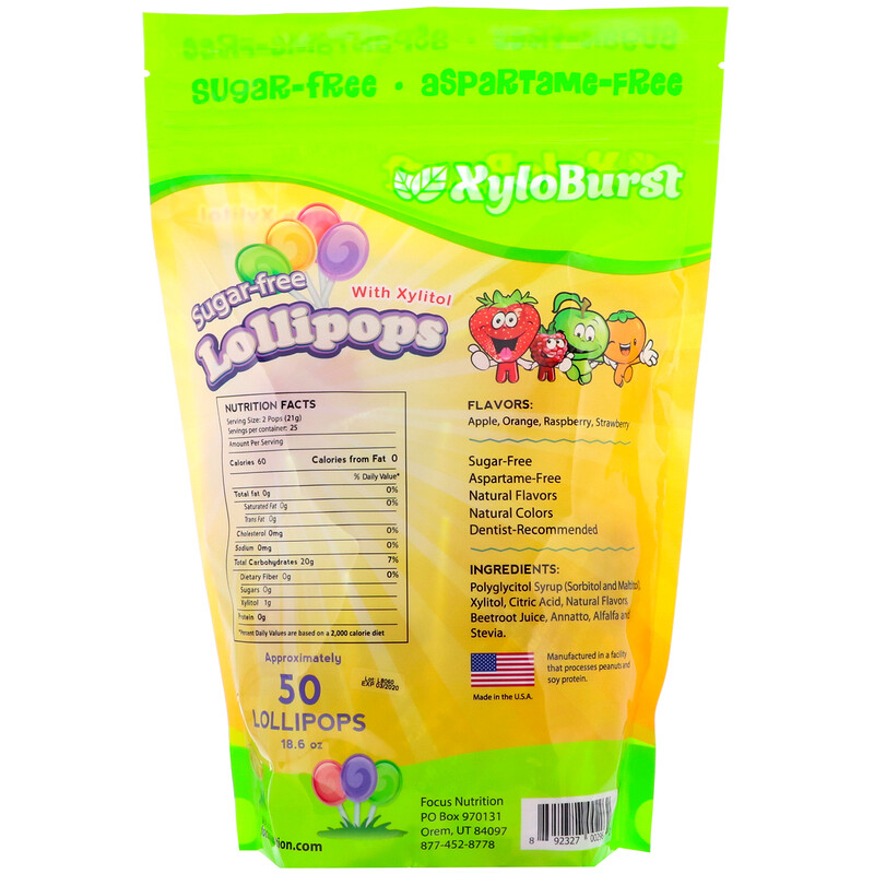 Xyloburst, SugarFree Lollipops with Xylitol, Assorted Flavors, 50 Lollipops (18.6 oz) iHerb