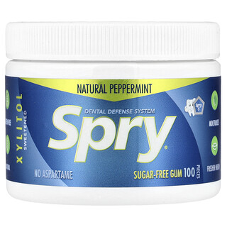 Xlear, Spry®, Dental Defense System, Goma de Mascar Sem Açúcar, Hortelã-pimenta Natural, 100 Unidades