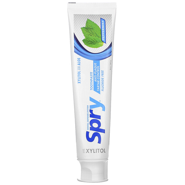 Spry Toothpaste, Anti-Plaque Tartar Control, Fluoride Free, Natural Peppermint, 5 oz (141 g)