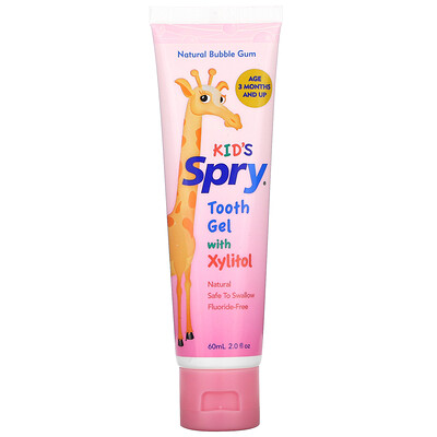 Xlear Kid's Spry, Tooth Gel with Xylitol, 3 Months and Up, Natural Bubble Gum, 2.0 fl oz (60 ml)