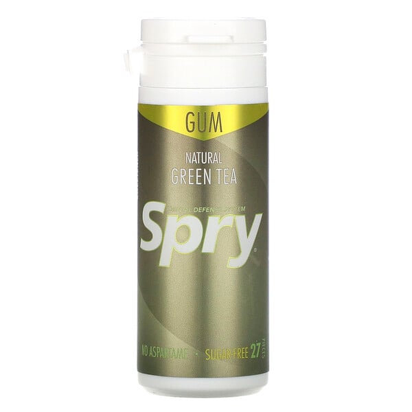 Spry, Chewing Gum, Green Tea, Sugar-Free, 27 Pieces