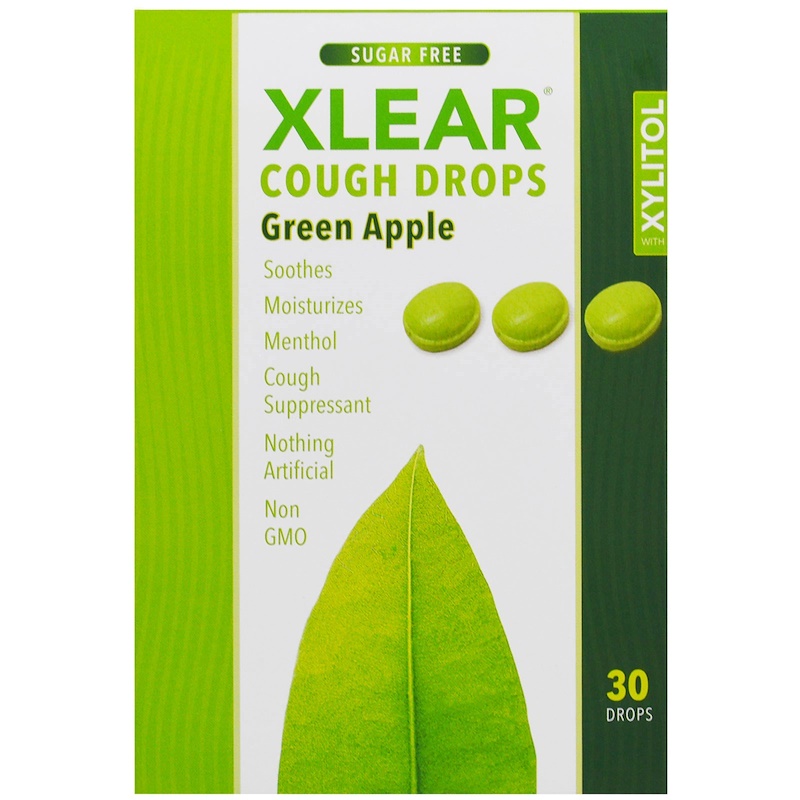 Xlear, Xylitol, Cough Drops, Sugar Free, Green Apple, 30 Drops iHerb