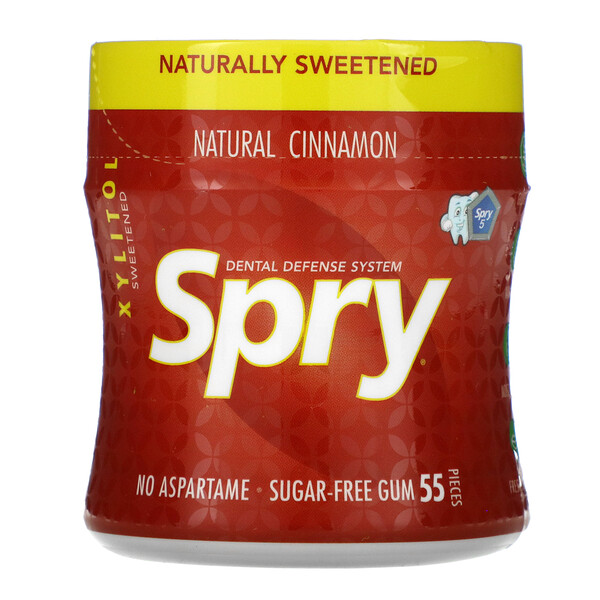 Xlear, Spry, Stronger Longer Dental Defense Gum, Natural Cinnamon, Sugar Free, 55 Count