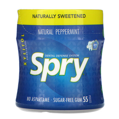 Xlear Spry, Dental Defense Gum, Sugar Free, Natural Peppermint, 55 Pieces
