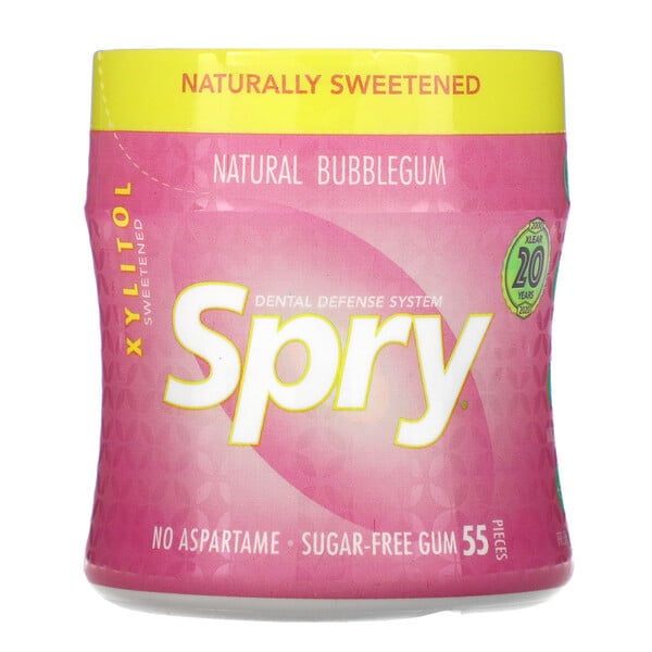 Spry, Stronger Longer Dental Defense Gum, Natural Bubblegum, Sugar Free, 55 Count