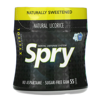Xlear Spry, Dental Defense Gum, Natural Licorice, Sugar Free, 55 Pieces
