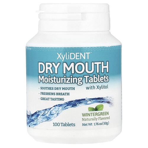 XyliDENT, Dry Mouth, Moisturizing Tablets with Xylitol, Wintergreen, 100 Tablets, 1.76 oz (50 g)