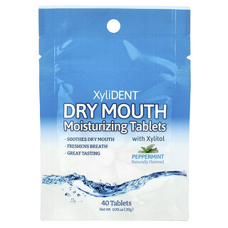 XyliDENT, Comprimidos Hidratantes para Boca Seca com Xilitol, Hortelã-pimenta, 40 Comprimidos, 20 g (0,7 oz)